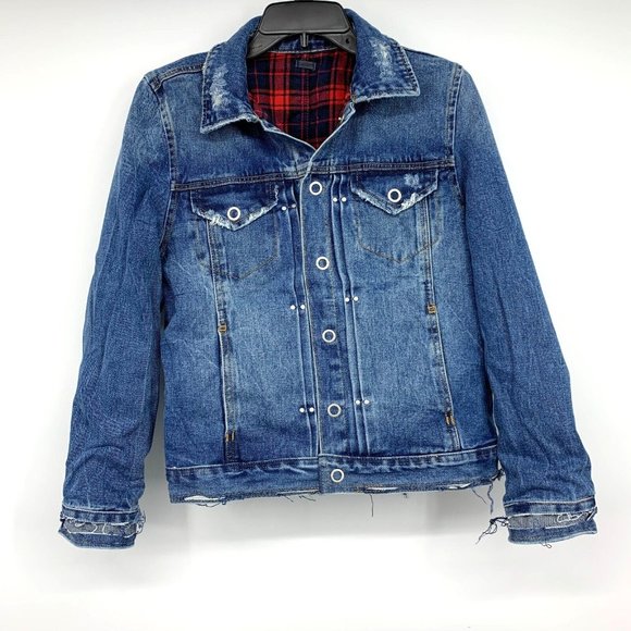 Blank NYC Reversible Jacket Plaid Denim Red Blue American Pie - Picture 6 of 16